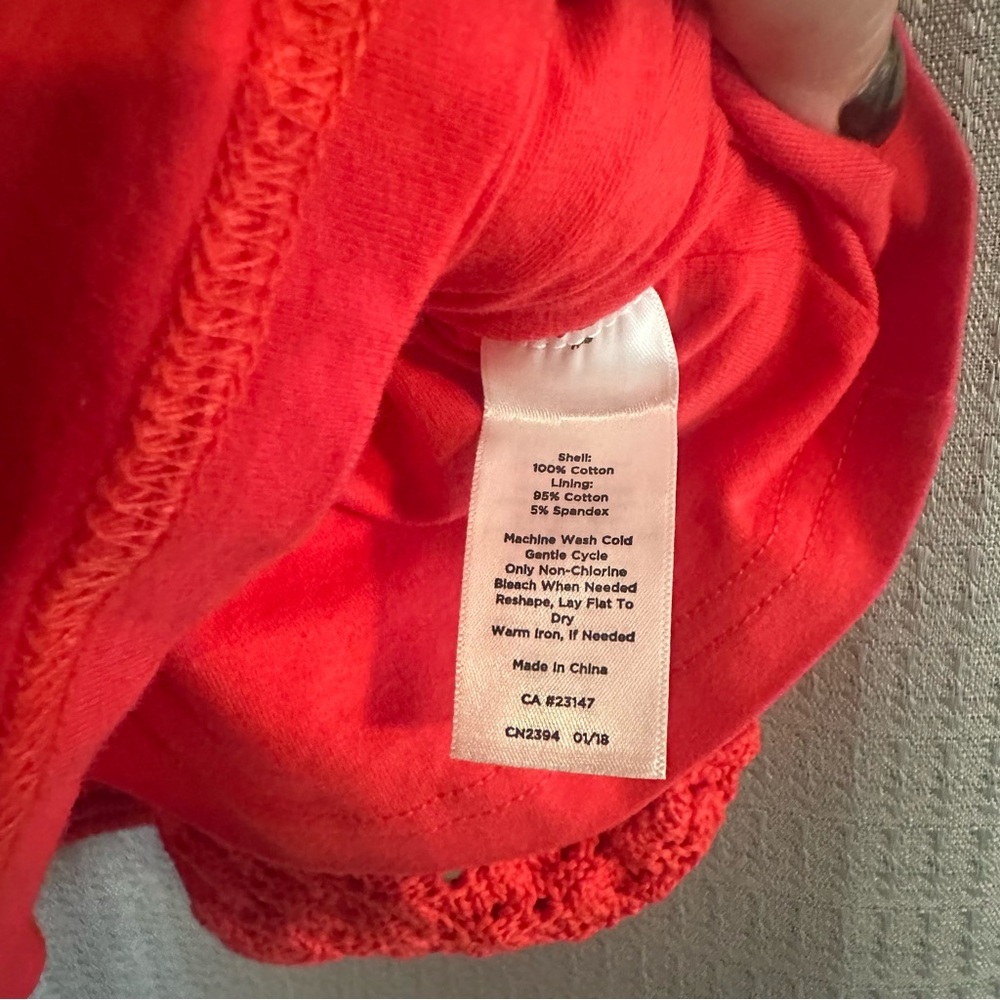NWOT Women’s TALBOTS DOUBLE-V CROCHET PEPLUM SWEATER Coral Short Sleeve Size S. - Picture 7 of 8